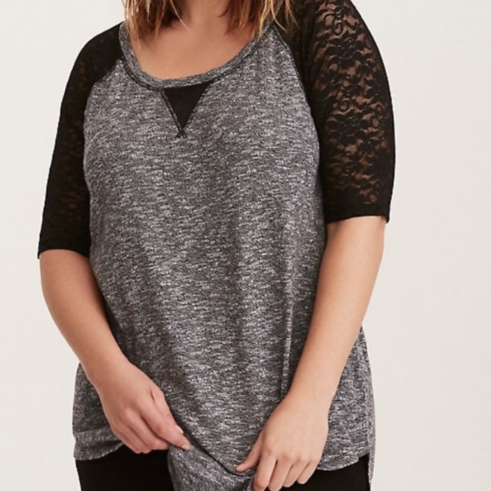 Torrid Gray Lace Jersey Tee